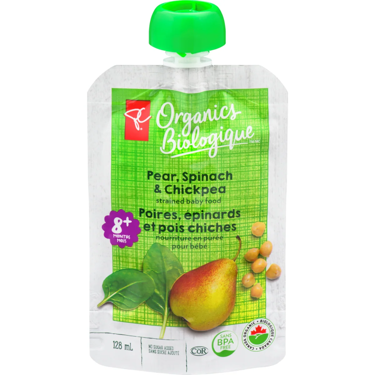 Purée De Poires, DÉpinards Et De Pois Chiches En Sachet
