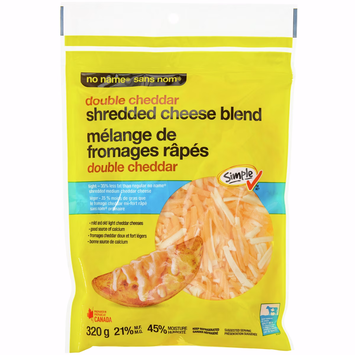 Mélange de fromages double cheddar râpés léger