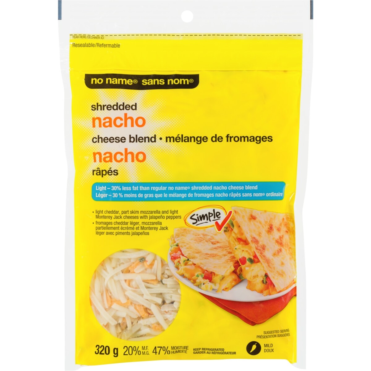 Mélange de fromages râpés nacho, léger
