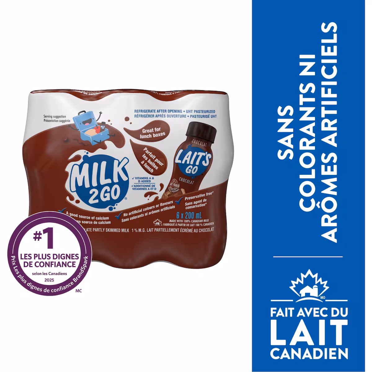 Lait au chocolat partiellement écrémé 1% M.G., emb. de 6