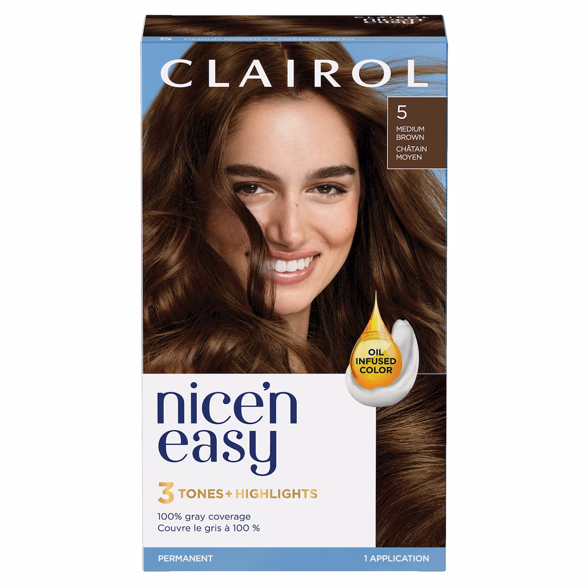 Nice'n Easy 5 Châtain Moyen, Coloration permanente, Couleur d'aspect naturel supérieur