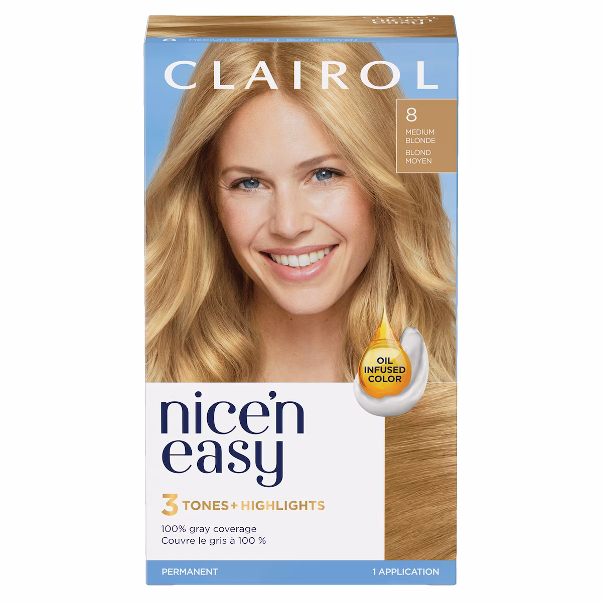 Nice'n Easy 8 Blond Moyen, Coloration permanente, Couleur d'aspect naturel supérieur