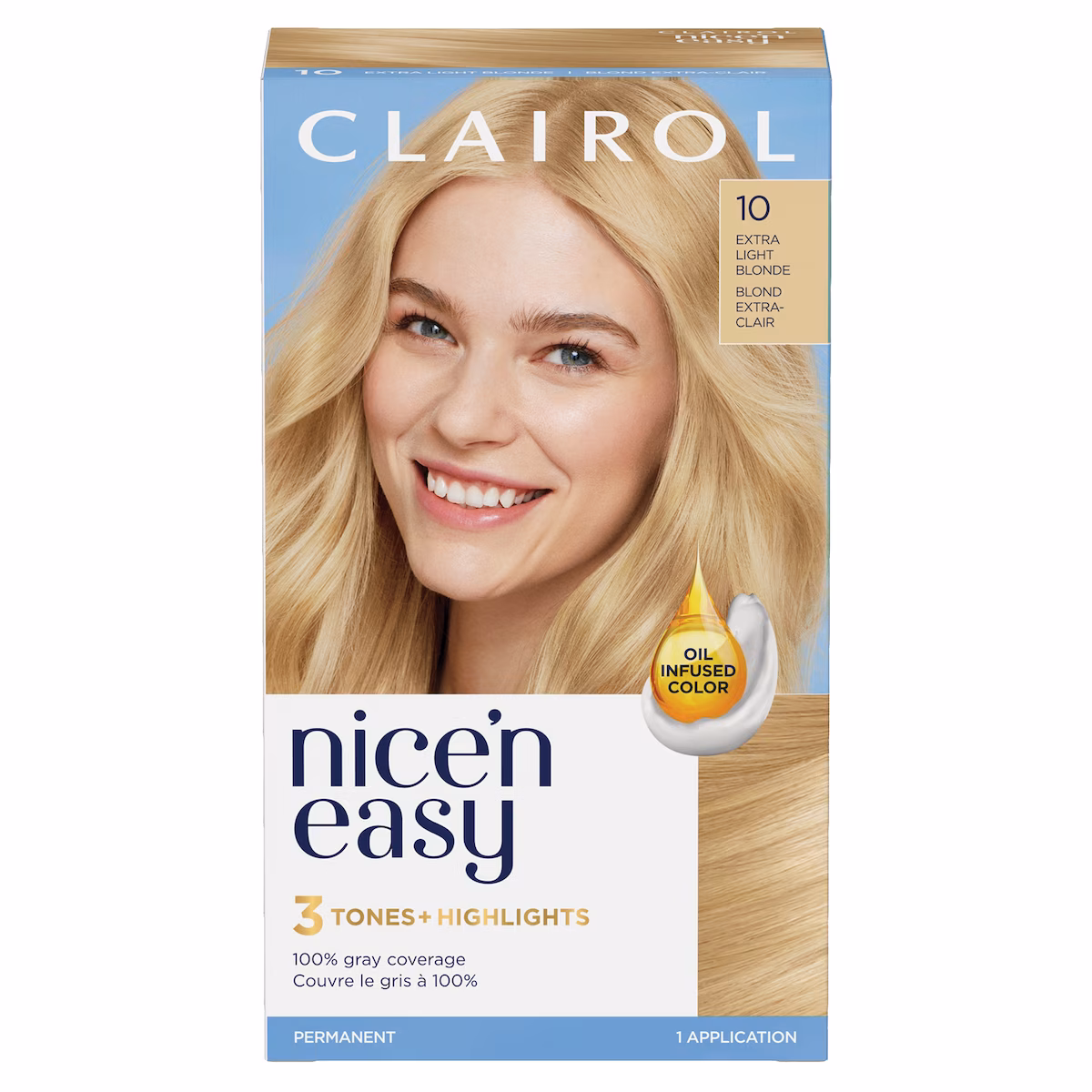 Nice'n Easy 10 Blond Extra-Clair, Coloration permanente, Couleur d'aspect naturel supérieur
