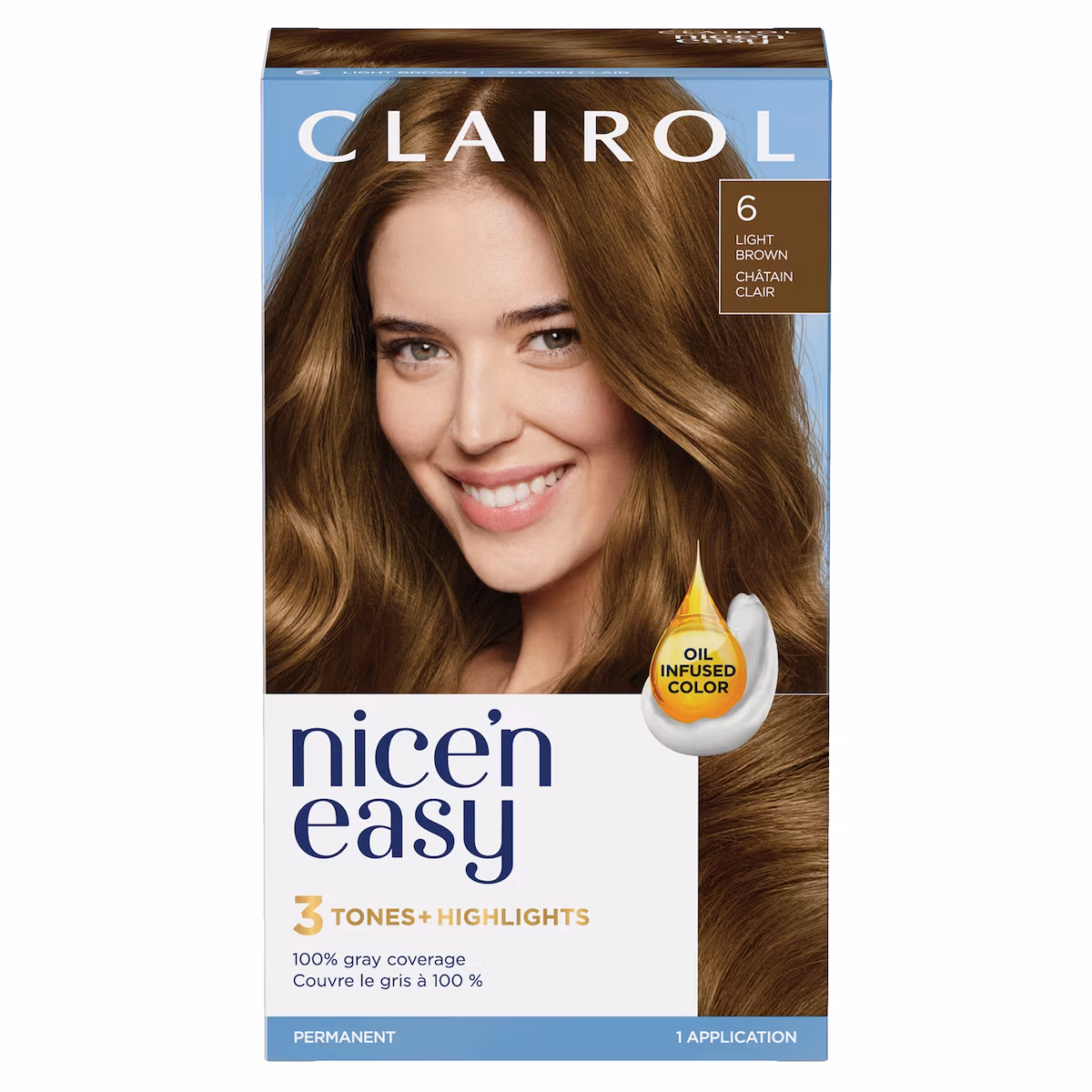 Nice'n Easy 6 Châtain Clair, Coloration permanente, Couleur d'aspect naturel supérieur