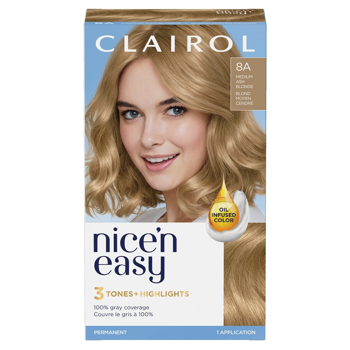 Nice'n Easy 8A Blond Moyen Froid, Coloration permanente, Couleur d'aspect naturel supérieur