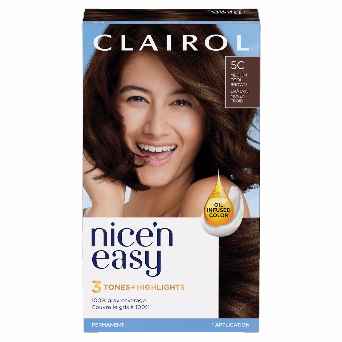 Nice'n Easy 5C Châtain Moyen Froid, Coloration permanente, Couleur d'aspect naturel supérieur