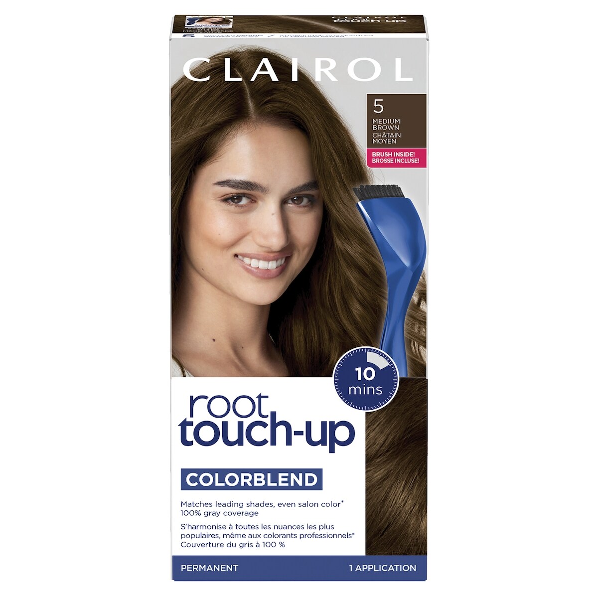 Root Touch-Up 5 Châtain Moyen, Coloration permanente, #1 retouche racines au Canada, Couvre les cheveux gris à 100%
