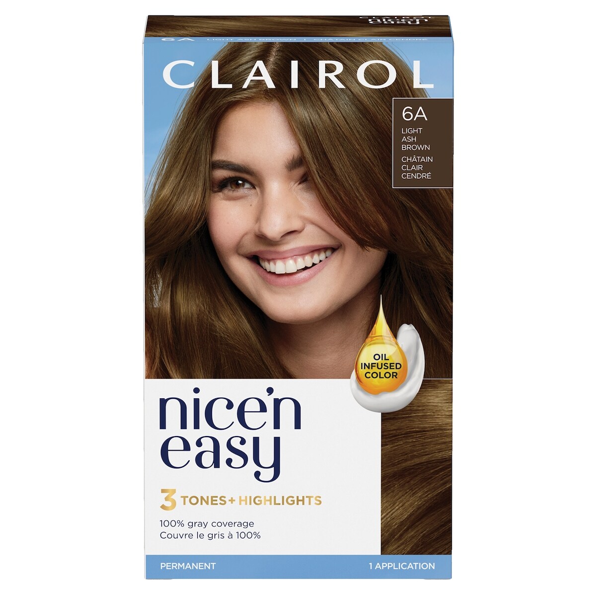 Nice'n Easy 6A Châtain Clair Cendré, Coloration permanente, Couleur d'aspect naturel supérieur