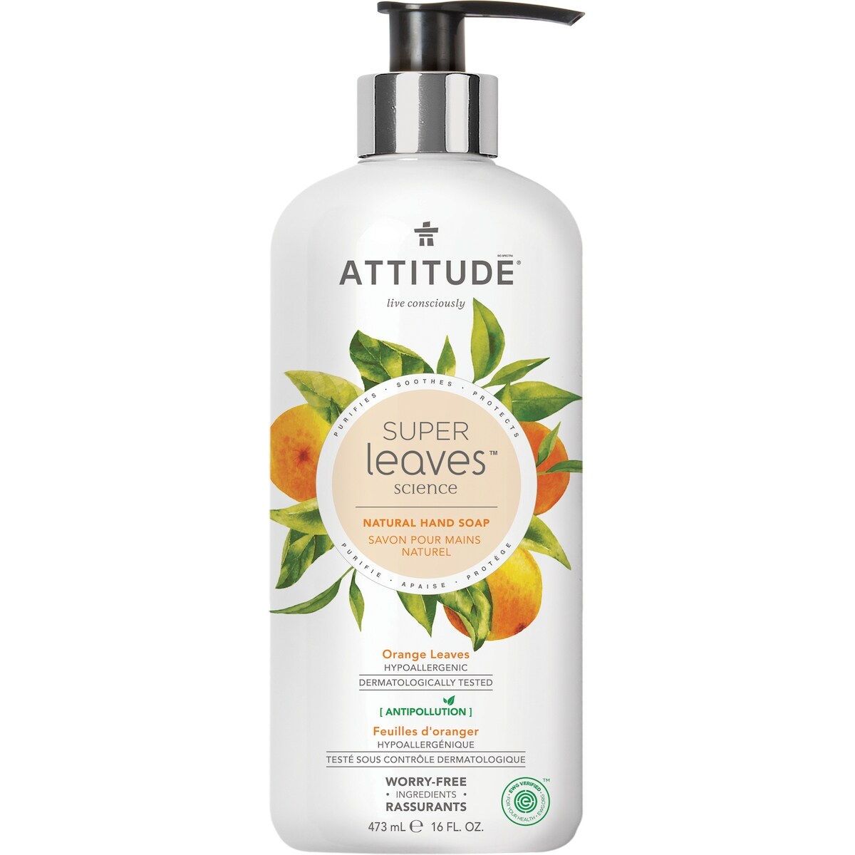 Savon pour les mains naturel Super Leaves, feuilles doranger