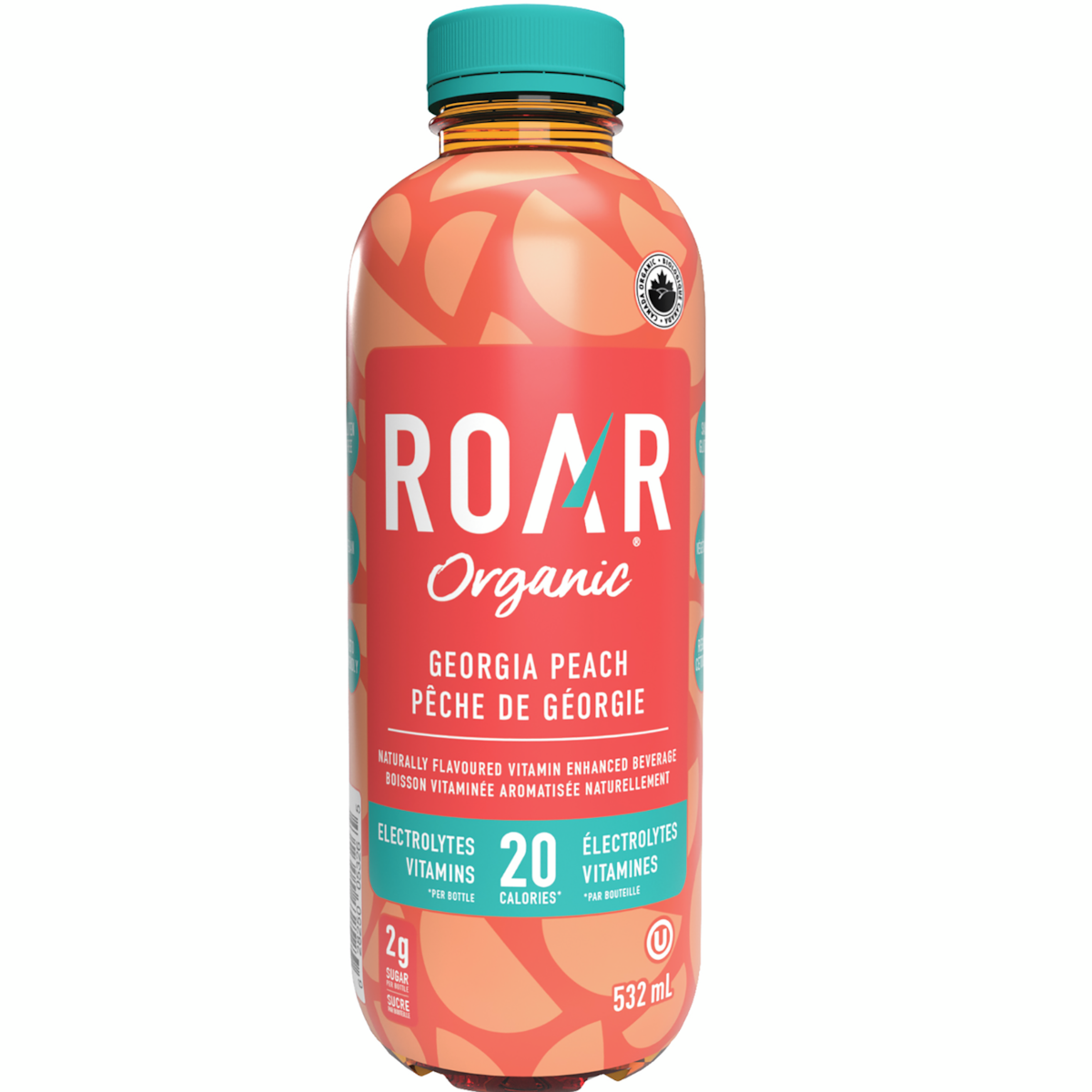 Boisson biologique Roar, pêche Georgia et orange