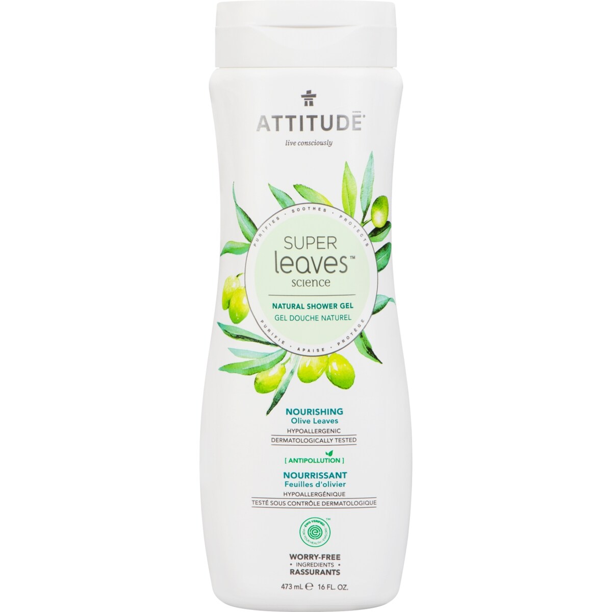 Gel douche naturel Super Leaves Nourissant, feuilles dolivier