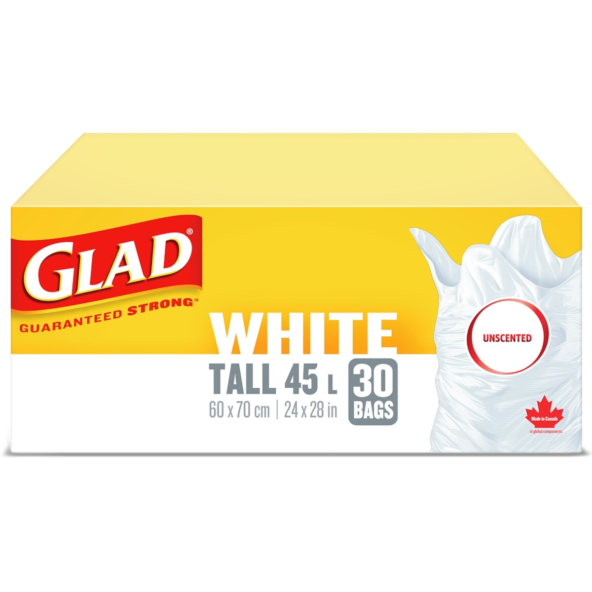 Sacs à ordures blancs longs non parfumés, sacs à ordures de 45 L