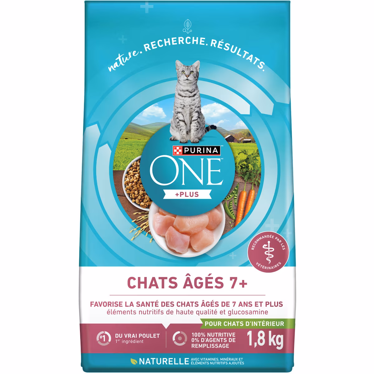 ONE +Plus Chats Âgés 7+ Poulet, Nourriture Sèche pour Chats 1,8 kg