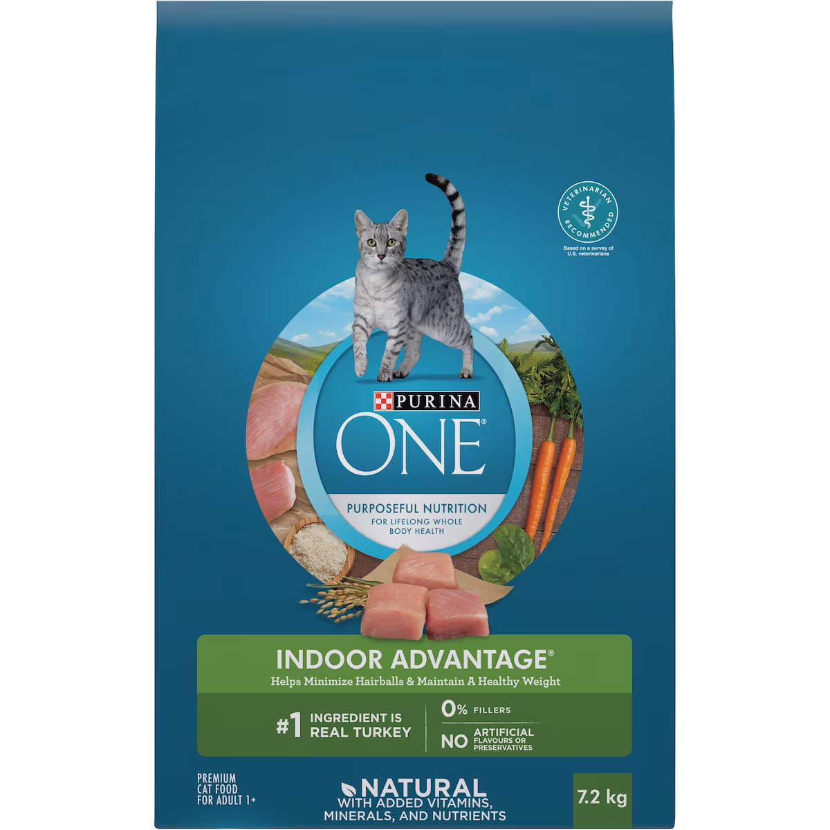 ONE +Plus Avantage Intérieur Dinde, Nourriture Sèche pour Chats 7,2 kg