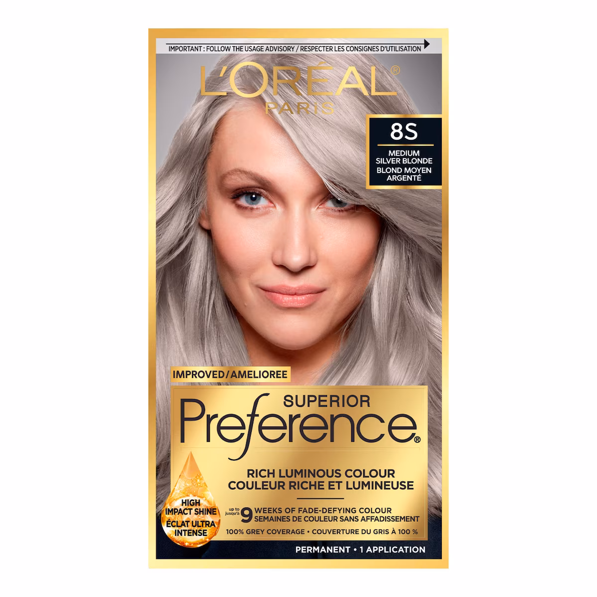 Colorant capillaire permanent Superior Preference8S, blond moyen argenté