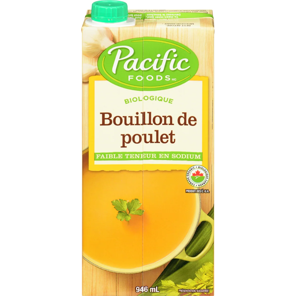 Bouillon de poulet biologique faible en sodium
