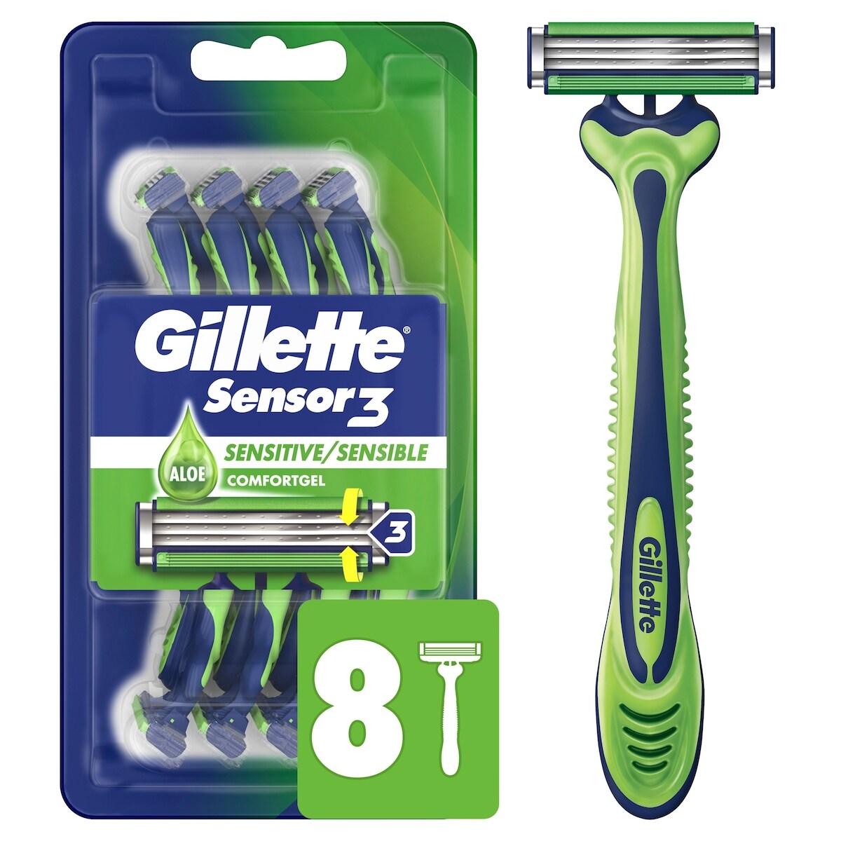 Rasoirs jetables Sensor3 Sensitive, paquet de 8
