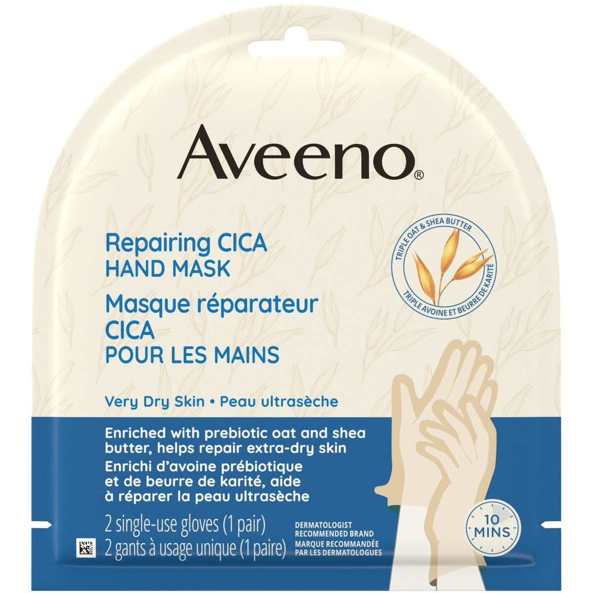 Masque réparateur CICA pour les mains, 2gants à usage unique, 1paire