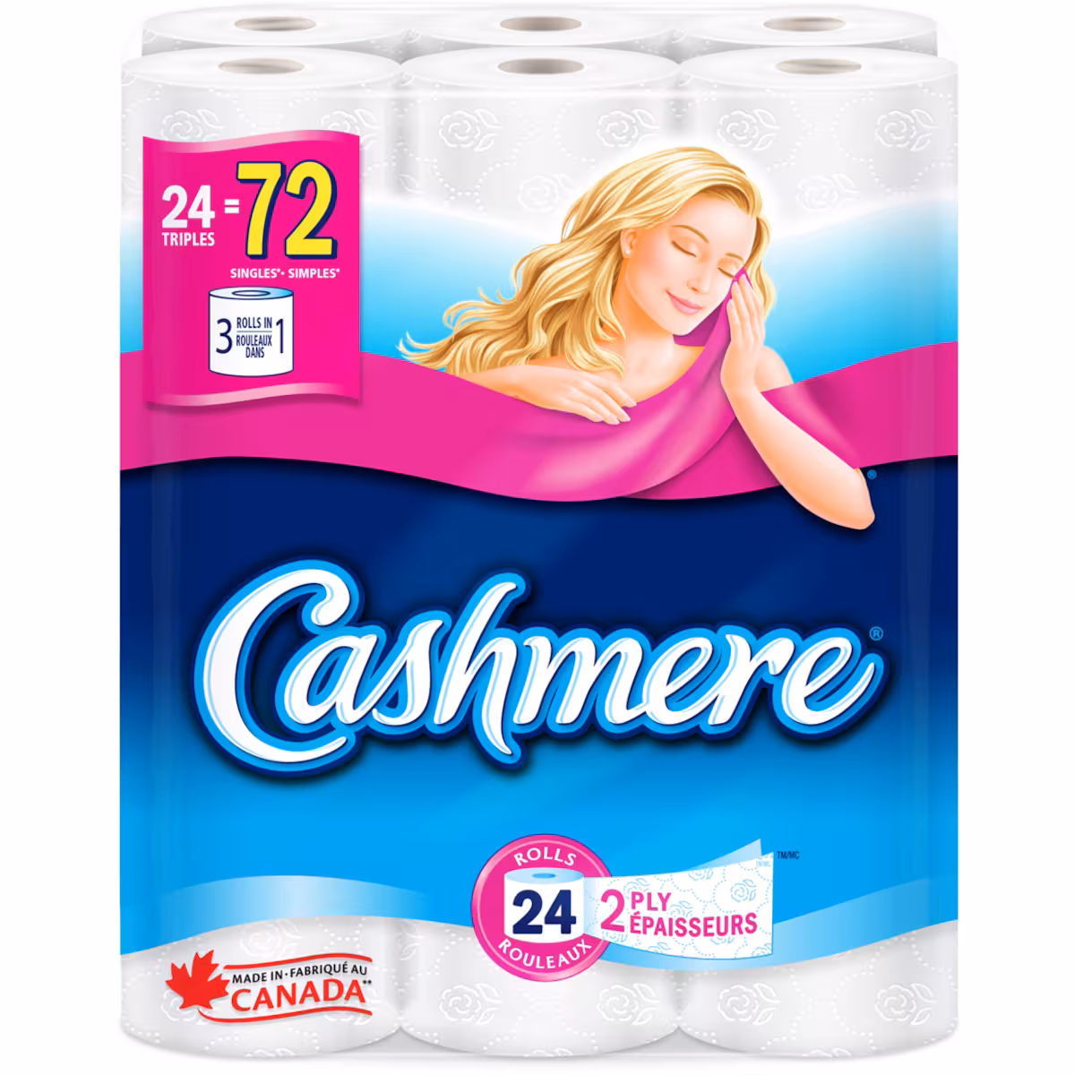 Papier hygiénique doux et épais, 24 roul. triples  72 roul. simples