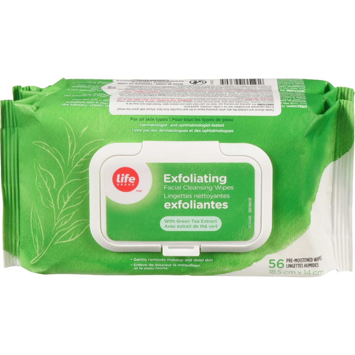 Lingettes nettoyantes exfoliantes pour le visage, extrait de thé vert