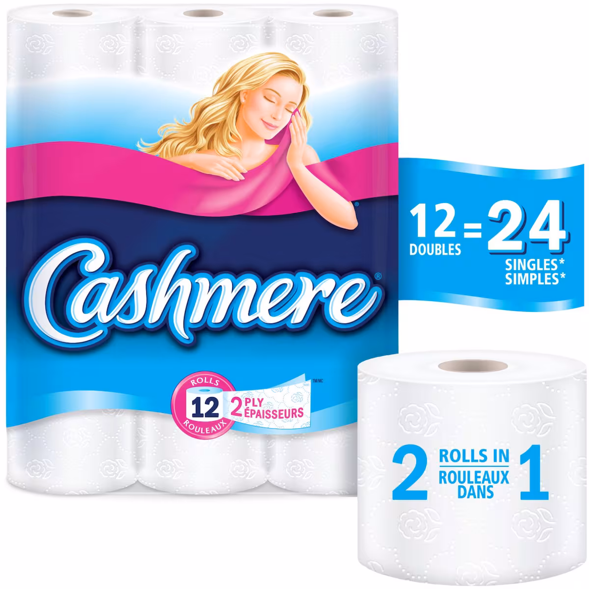 Papier hygiénique doux et épais, 12 roul. doubles  24 roul. simples