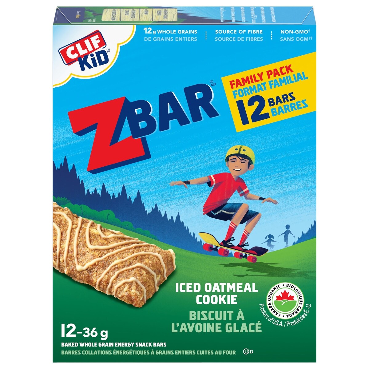 Zbar Biscuit à l'avoine glacé collations energétiques à grains entiers cuites au four, 12 barres