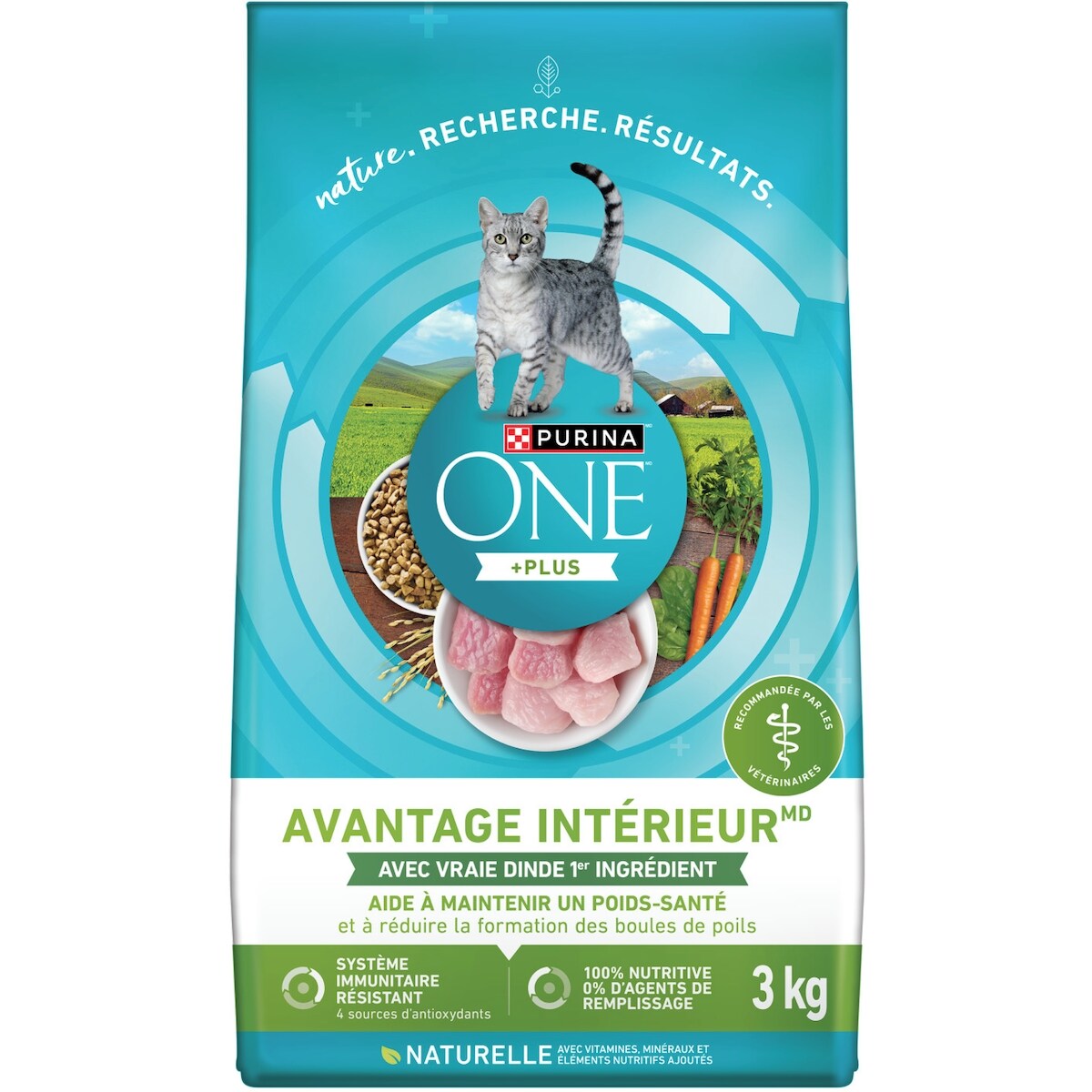 ONE +Plus Avantage Intérieur Dinde, Nourriture Sèche pour Chats 3 kg