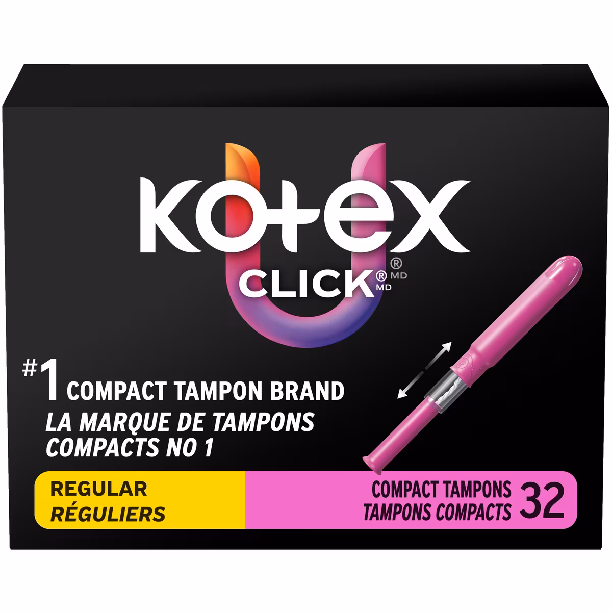 Tampons compacts Click, absorption régulière, non parfumés, 32 unités