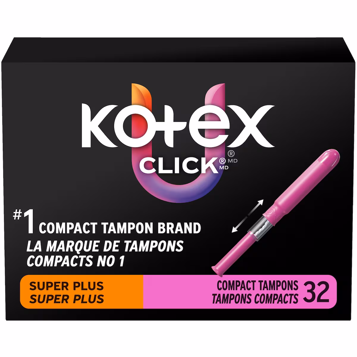 Tampons compacts Click, absorption super plus, non parfumés, 32 unités