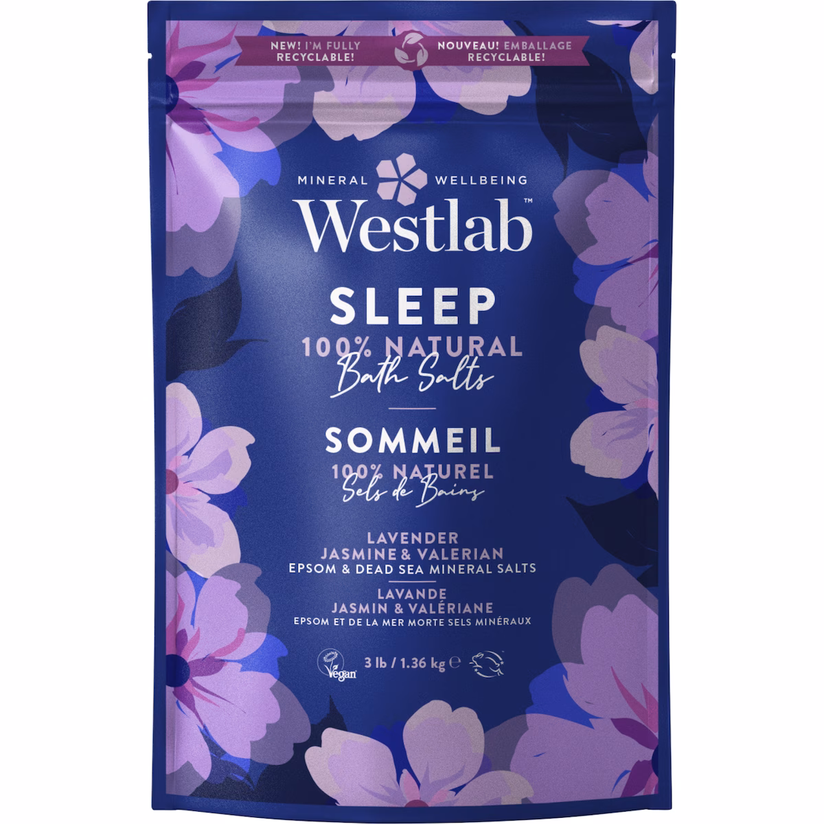 Sels de bain d'Epsom et de la mer morte parfumes a la lavande et au Jasmin, Sommeil