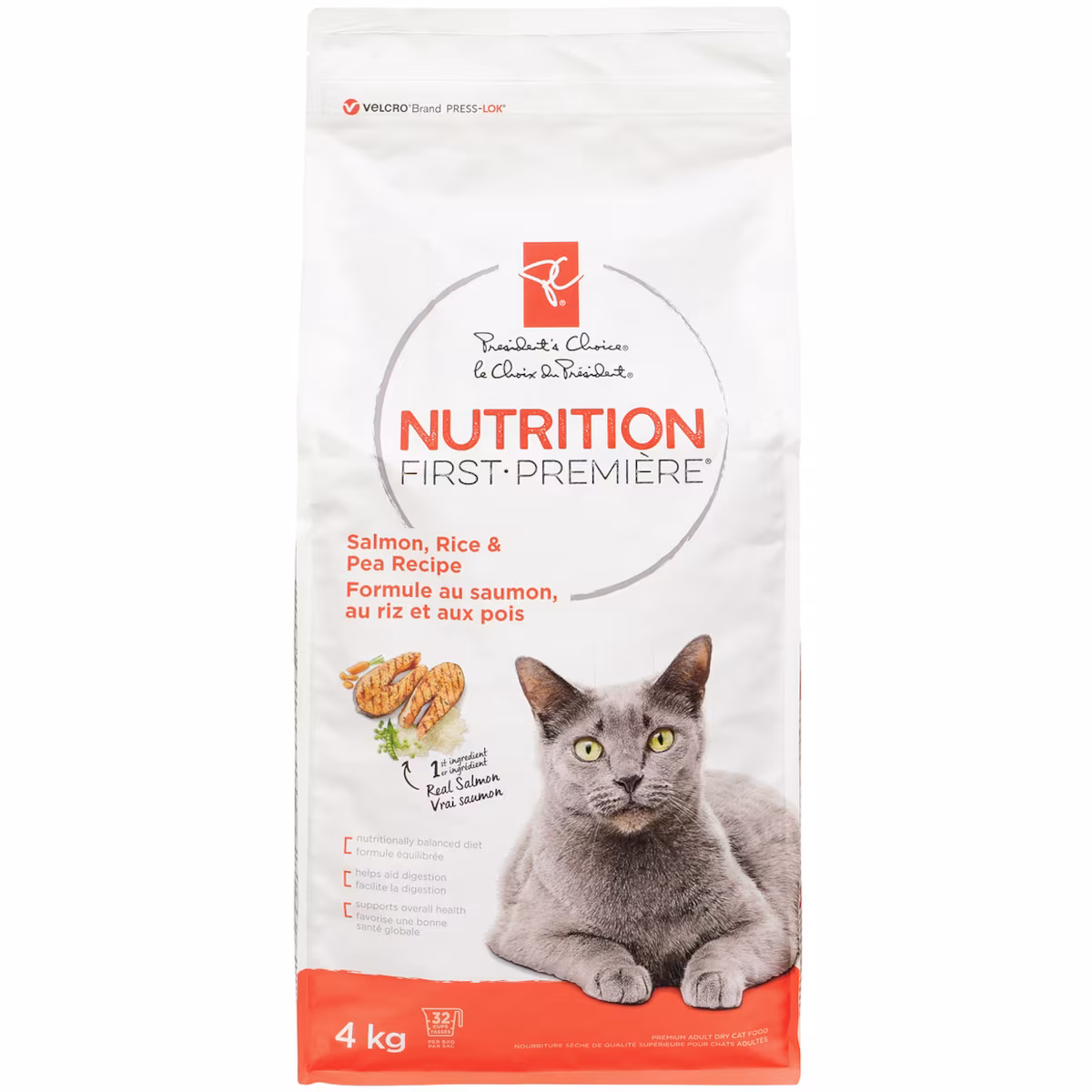 Nourriture pour chats Nutrition première, saumon, riz et pois