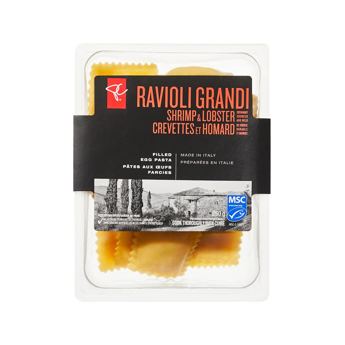 Ravioli grandi aux crevettes et au homard pâtes aux oeufs farcies