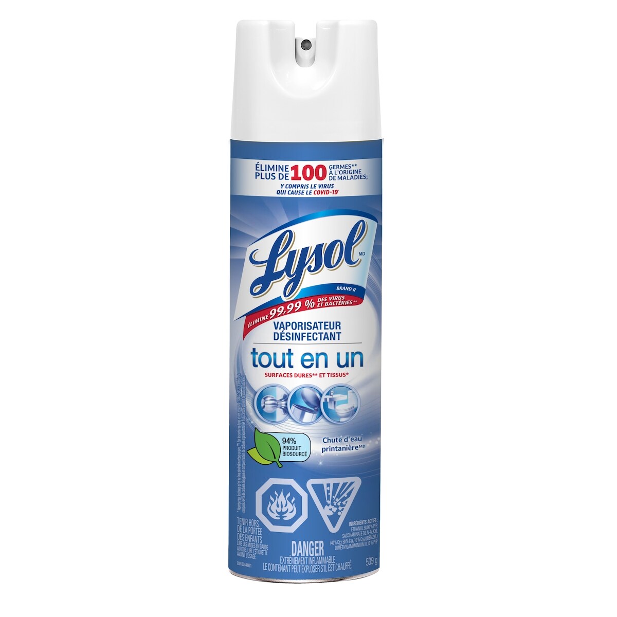 Spray Désinfectant, Cascade du printemps, Désinfecte et élimine les odeurs sur les surfaces dures et les tissus