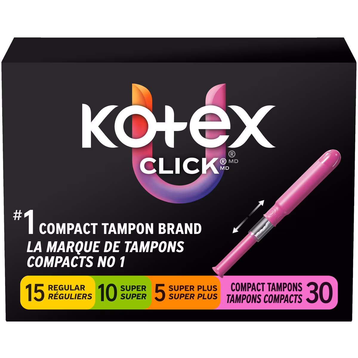 Tampons compacts Click emballage multiple, absorption régulièresupersuper plus, non parfumés, 30 unités