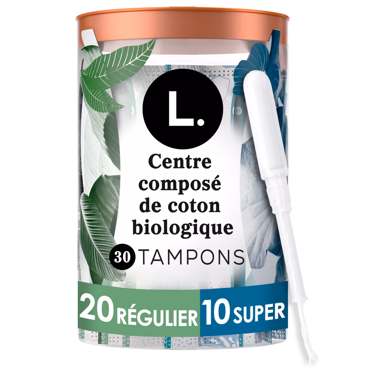 Tampons en coton sans blanchiment au chlore, pesticides, parfums, ni colorants, paquet multiple, degré dabsorption réguliersuper, 30 tampons