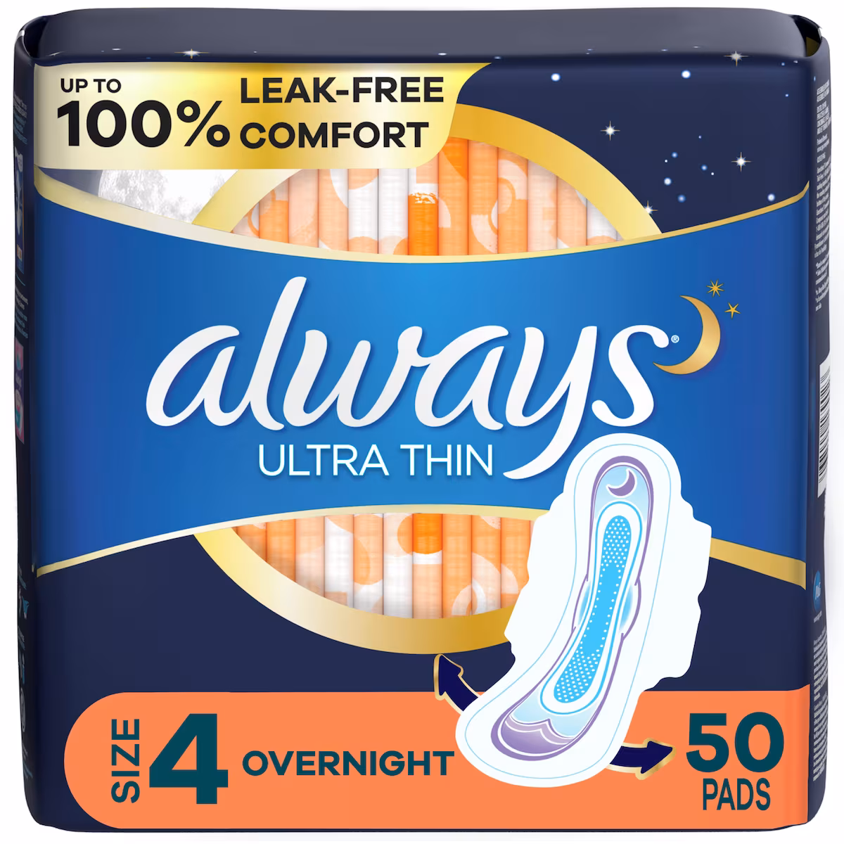 Serviettes Ultra Thin, de nuit, avec ailes Flexi-Wings, taille 4, non parfumées, 50 serviettes
