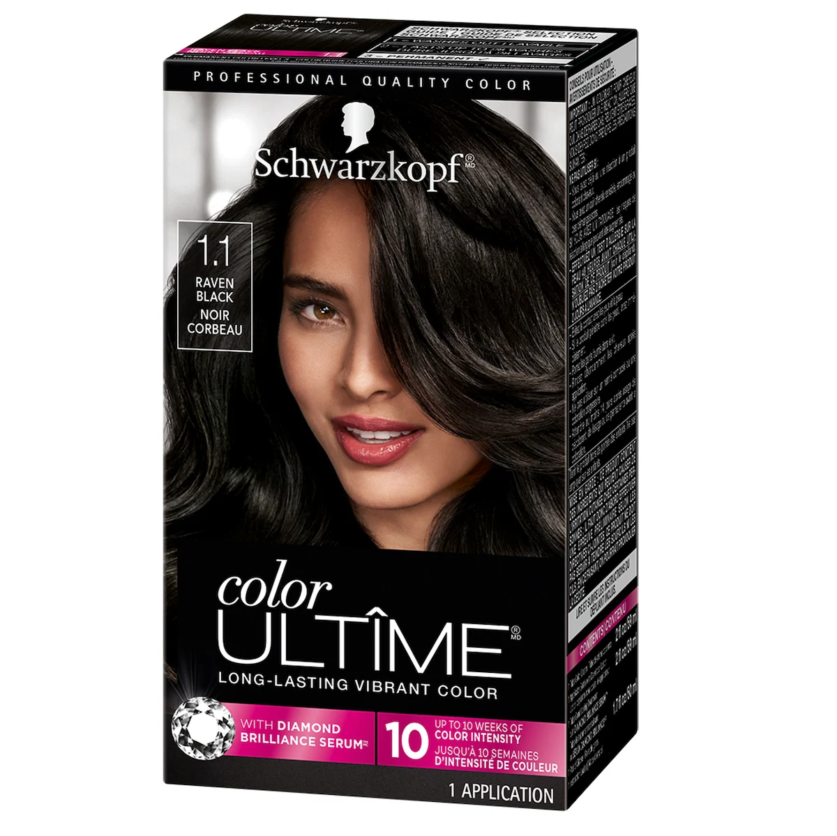 Color Ultime  Crème colorante permanente pour cheveux  Noir corbeau 1.1