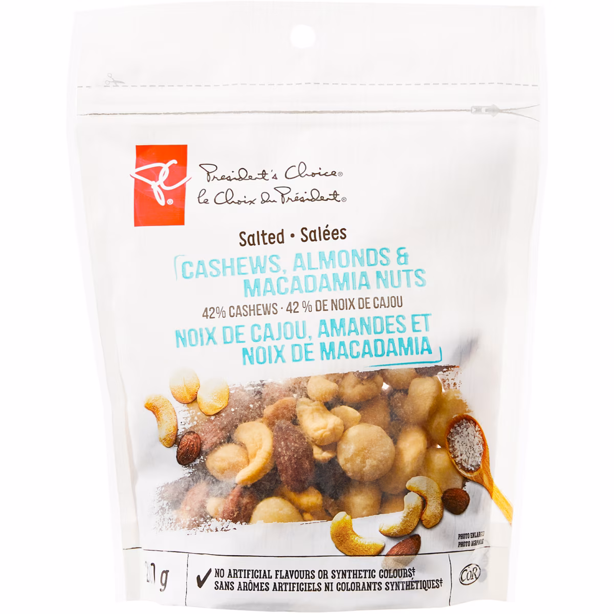 Noix de cajou, damandes et de noix de macadamia salées