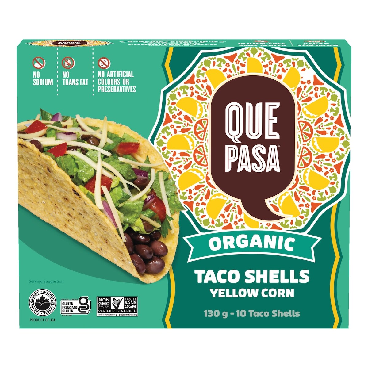 Coquilles à taco de maïs jaune biologiques