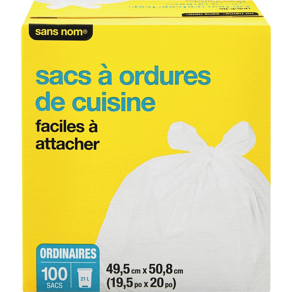 Sacs à ordures de cuisine faciles à attacher ordinaires 21 l, 100 sacs