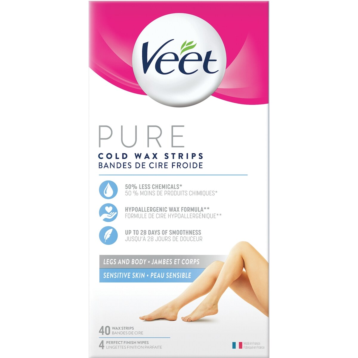Pure  Bandes de cire froide pour les jambes et le corps 40ct