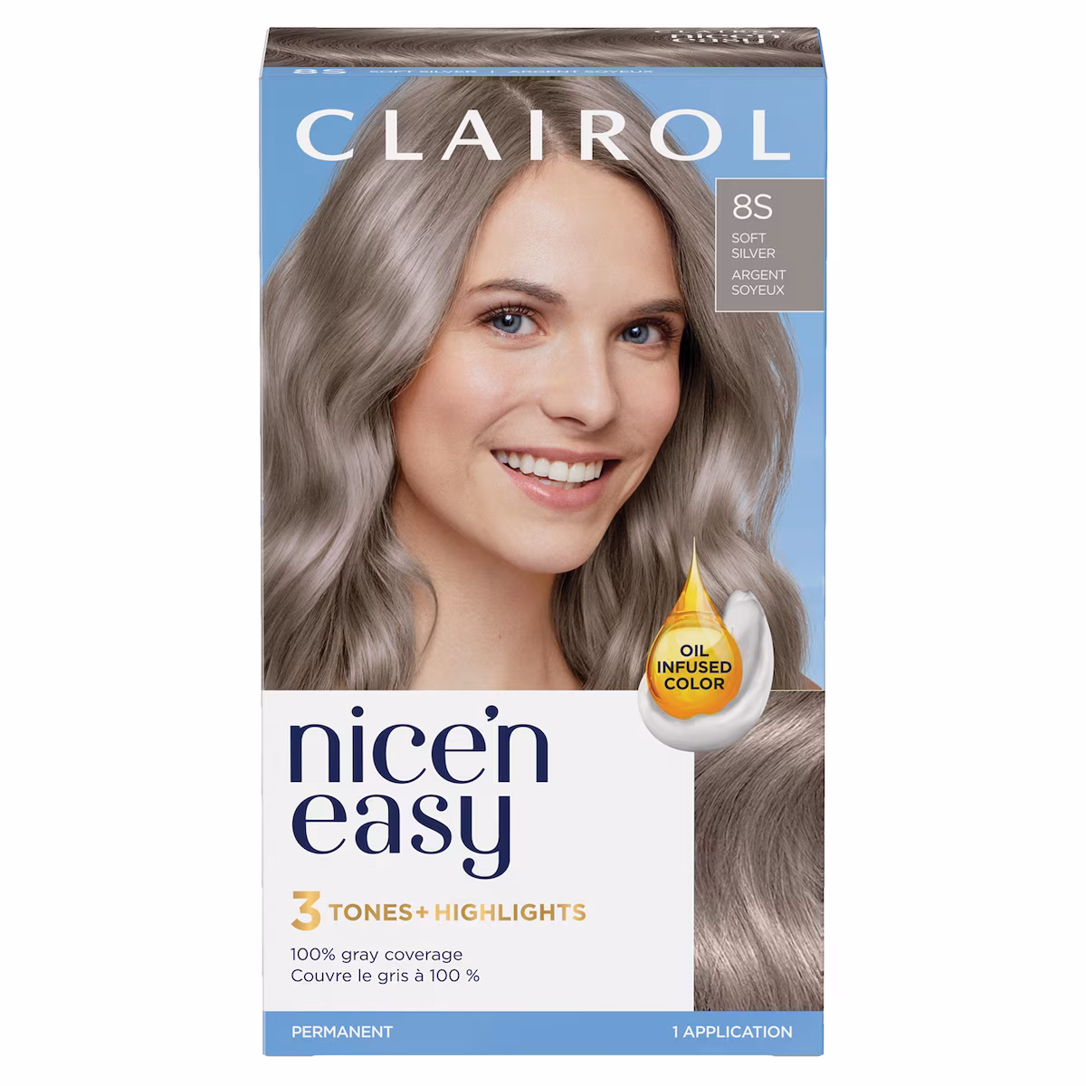 Nice'n Easy 8S Argent Soyeux, Coloration permanente, Couleur d'aspect naturel supérieur