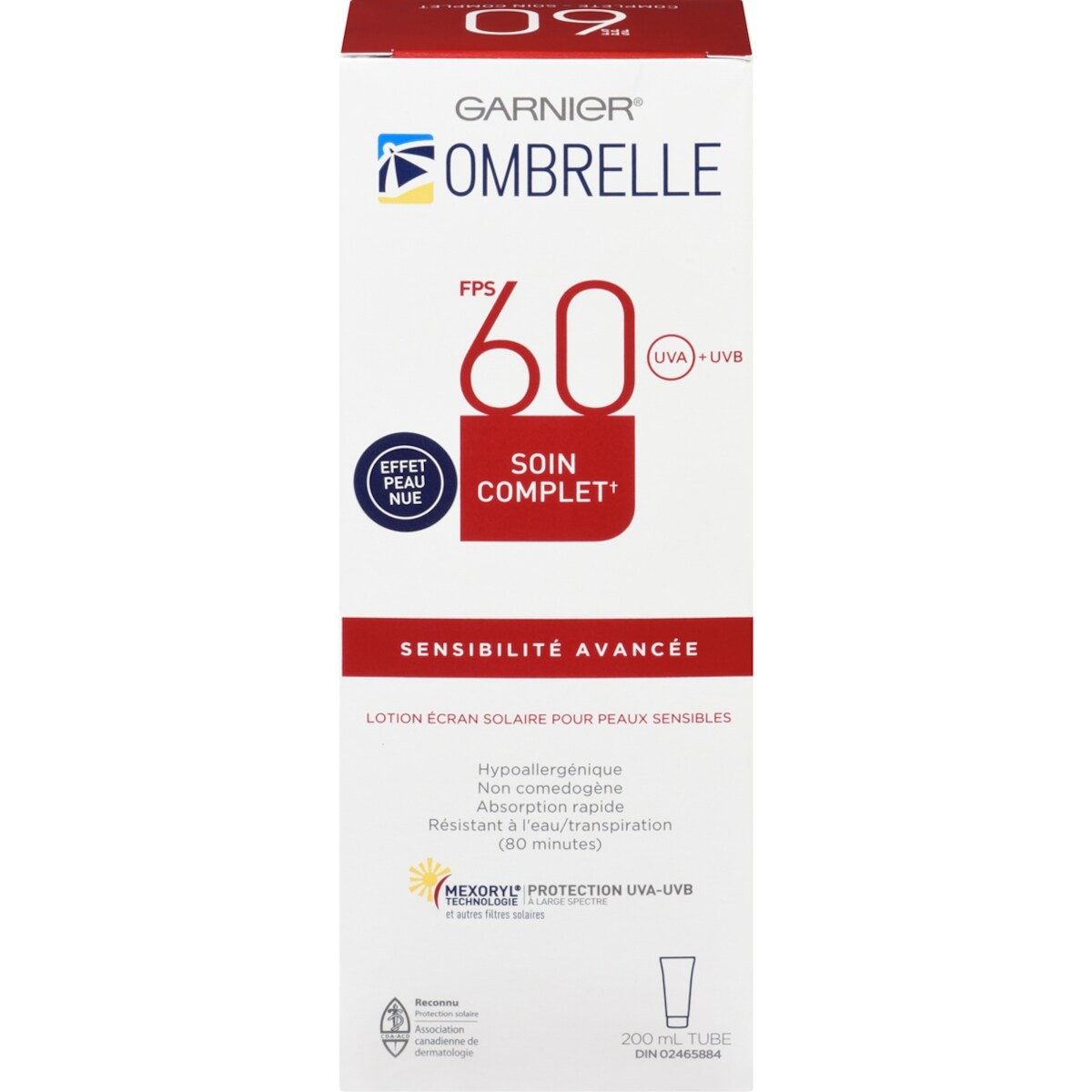 Soin complet lotion écran solaire pour peaux sensibles sensibilité avancée fps 60 uva + uvb
