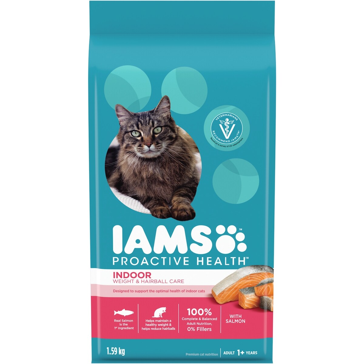 Nourriture pour chats Proactive Health Chat dintérieur Contrôle du poids et des boules de poils avec saumon