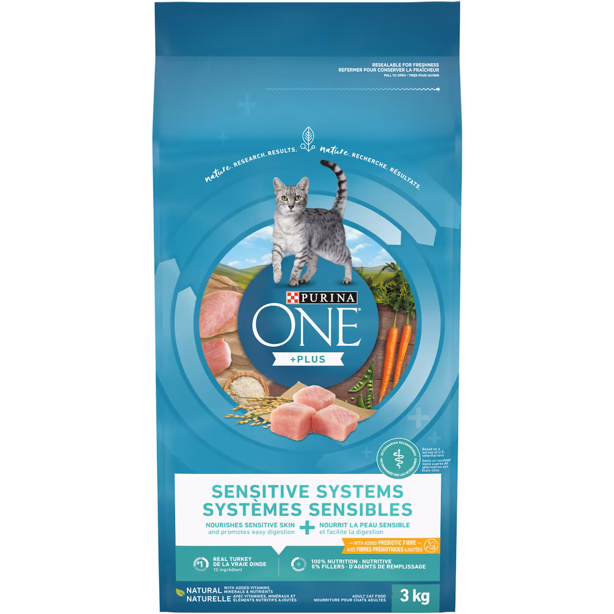 ONE +Plus Systèmes Sensibles Dinde, Nourriture Sèche pour Chats 3 kg
