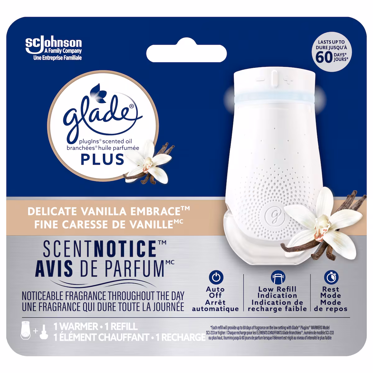 Branchées Plus Huile parfumée nécessaire de départ un élément chauffant et une recharge, Fine Caresse de vanille