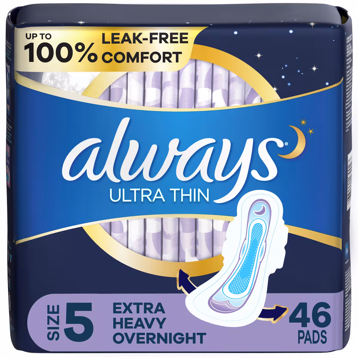 Serviettes Ultra Thin, de nuit, flux très abondant, avec ailes Flexi-Wings, taille 5, non parfumées, 46 serviettes