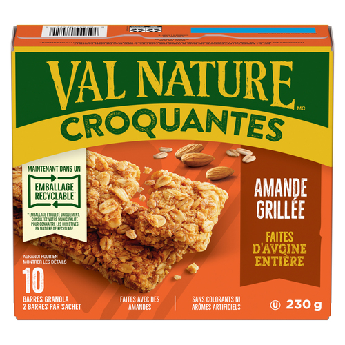Val Nature barres Granola croquantes amande grillée 2 barres par portion 5 portions 10 barres 230 g