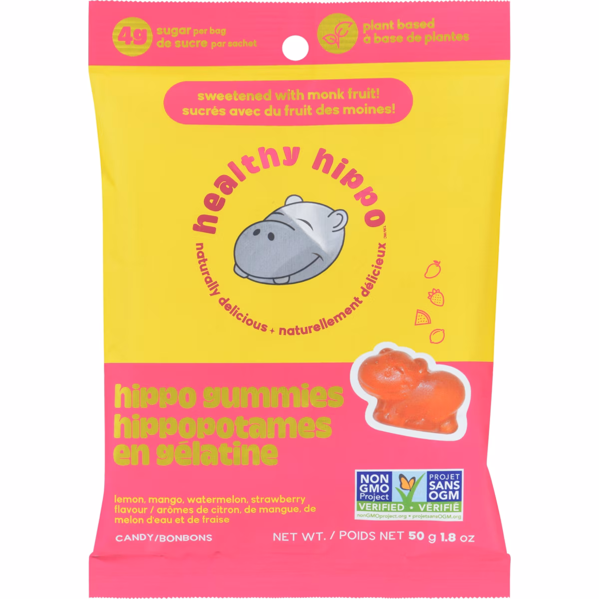 Hippopotames en gélatine arômes de citron, mangue, melon d'eau, fraise