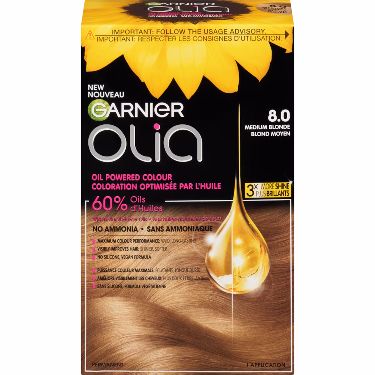 Olia Coloration Permanente Sans Ammoniaque Optimisée par l'Huile, 1 unité Blond Moyen